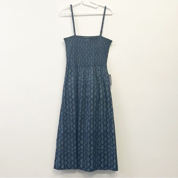 Maisie Riviera Smocked Bodice Midi Dress – Navy/Ivory Geo | Size Large - Picture 3 of 11